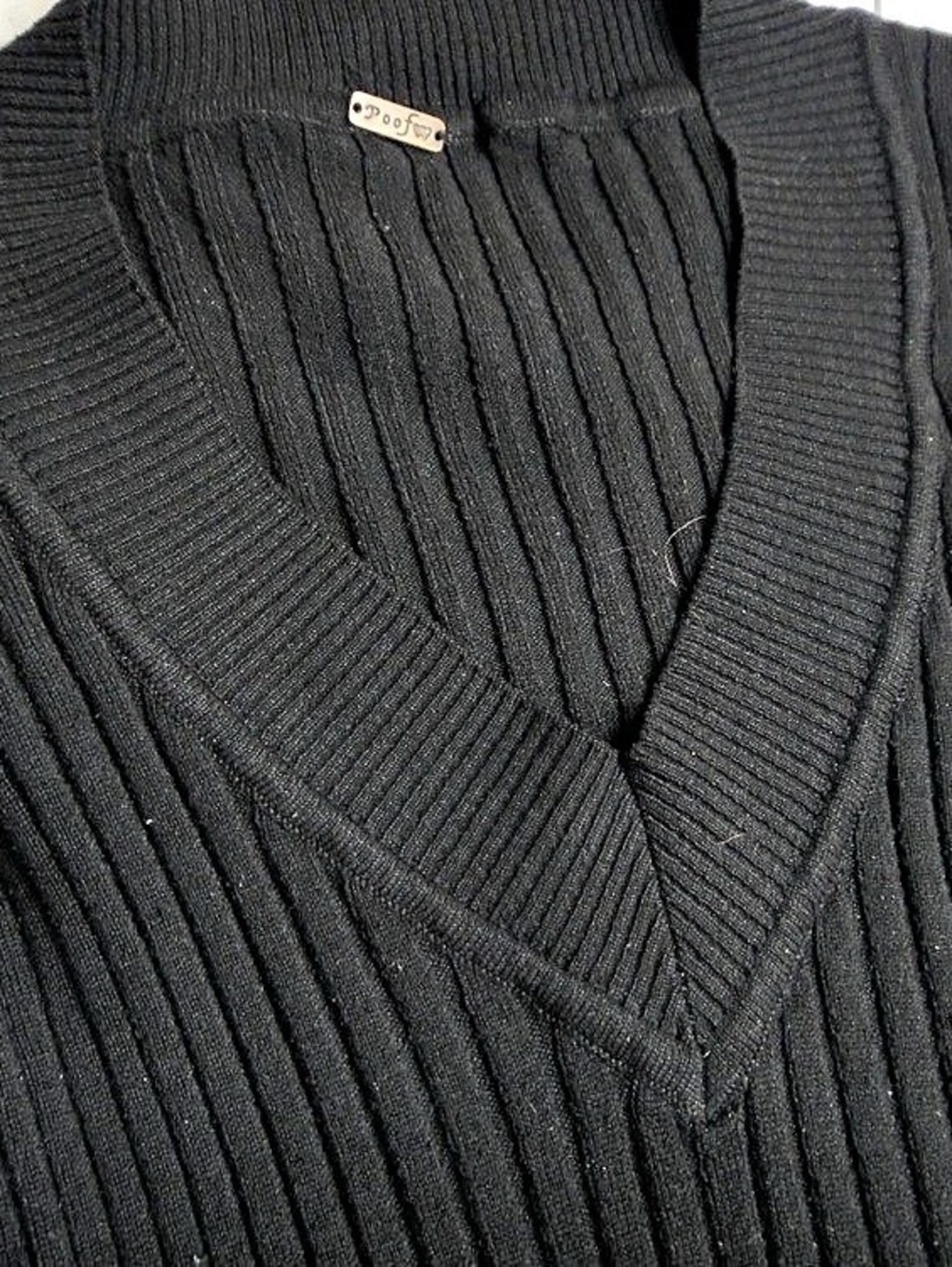 Black Ribbed V-Neck Sweater - Picture 2 of 4
